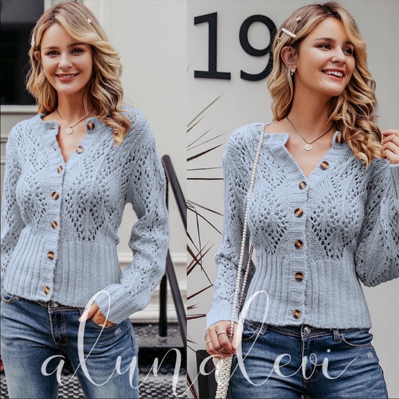 Stand-Out Blue Knit Sweaters - Picture 2 of 5